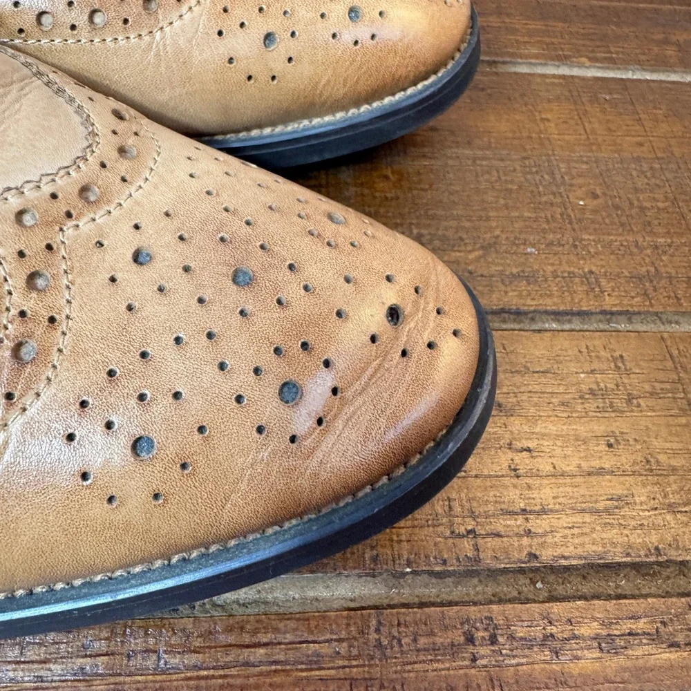 DRSG Tan‎ Leather Wingtip Brogue Oxford Dress Shoes Men's 9.5 US Business Preppy